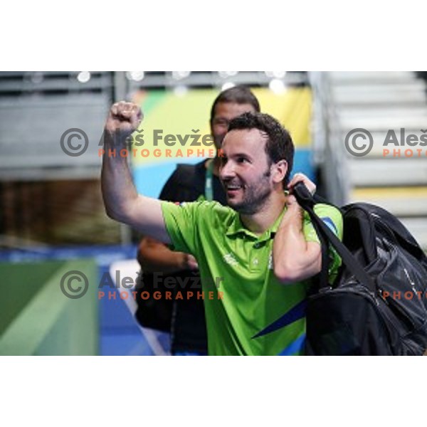 Bojan Tokic of Slovenia in action during men\'s Singles first round table tennis tournament at Rio de Janeiro 2016 Olympic games , Brasil on August 6, 2016