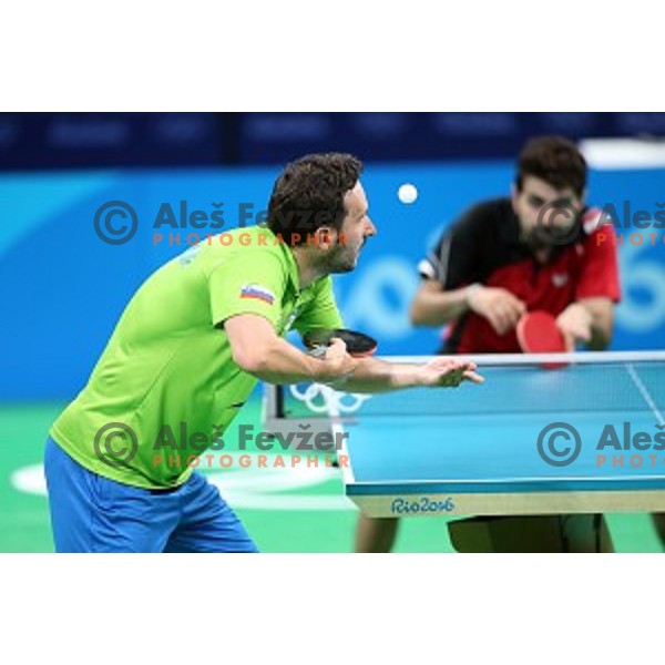 Bojan Tokic of Slovenia in action during men\'s Singles first round table tennis tournament at Rio de Janeiro 2016 Olympic games , Brasil on August 6, 2016