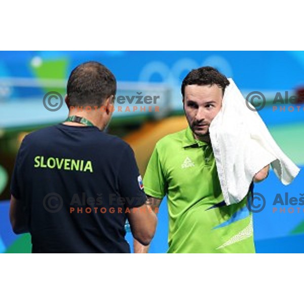 Bojan Tokic of Slovenia in action during men\'s Singles first round table tennis tournament at Rio de Janeiro 2016 Olympic games , Brasil on August 6, 2016