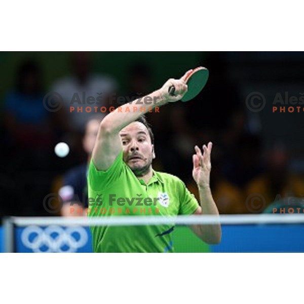Bojan Tokic of Slovenia in action during men\'s Singles first round table tennis tournament at Rio de Janeiro 2016 Olympic games , Brasil on August 6, 2016
