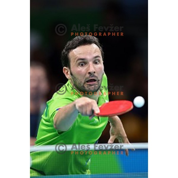 Bojan Tokic of Slovenia in action during men\'s Singles first round table tennis tournament at Rio de Janeiro 2016 Olympic games , Brasil on August 6, 2016