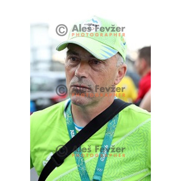 Gorazd Penko at the finish of Men\'s Road race during Rio de Janeiro 2016 Olympic games , Brasil on August 6, 2016