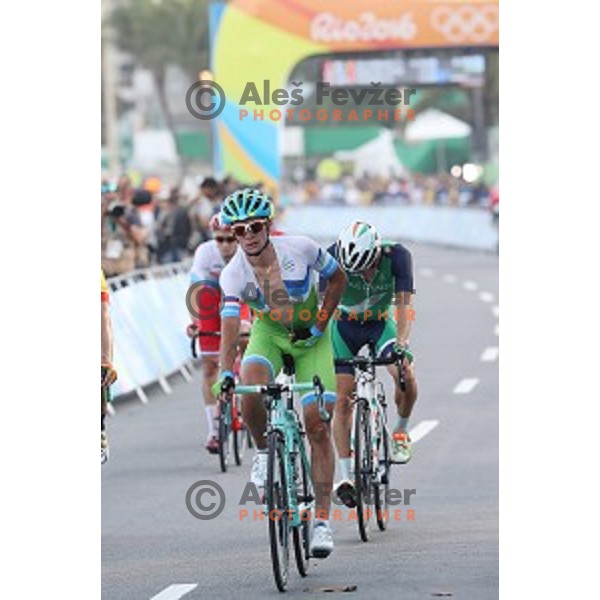 Primoz Roglic of Slovenia at the finish of Men\'s Road race during Rio de Janeiro 2016 Olympic games , Brasil on August 6, 2016