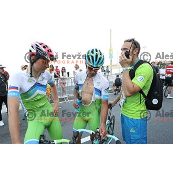 Matej Mohoric and Primoz Roglic of Slovenia at the finish of Men\'s Road race during Rio de Janeiro 2016 Olympic games , Brasil on August 6, 2016