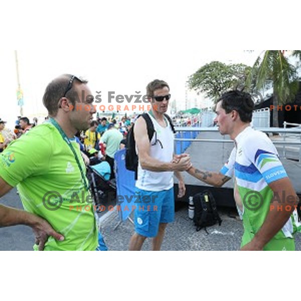 Iztok Cop and Primoz Roglic of Slovenia at the finish of Men\'s Road race during Rio de Janeiro 2016 Olympic games , Brasil on August 6, 2016