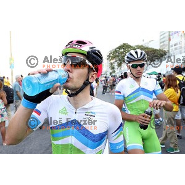 Jan Polanc and Simon Spilak of Slovenia at the finish of Men\'s Road race during Rio de Janeiro 2016 Olympic games , Brasil on August 6, 2016