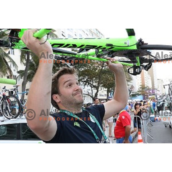 Slovenia cycling team mechanic Filip Tisma at the finish of Men\'s Road race during Rio de Janeiro 2016 Olympic games , Brasil on August 6, 2016