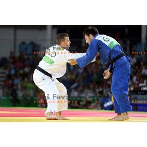 Adrian Gomboc (SLO) fights with Margvelashvili (GEO) in first round of Judo Men\'s -66 kg category at Rio de Janeiro 2016 Olympic games , Brasil on August 7, 2016