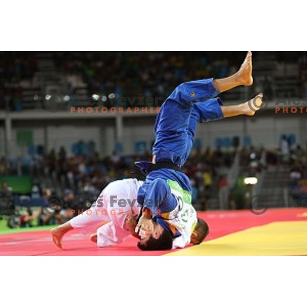 Adrian Gomboc (SLO) fights with Margvelashvili (GEO) in first round of Judo Men\'s -66 kg category at Rio de Janeiro 2016 Olympic games , Brasil on August 7, 2016