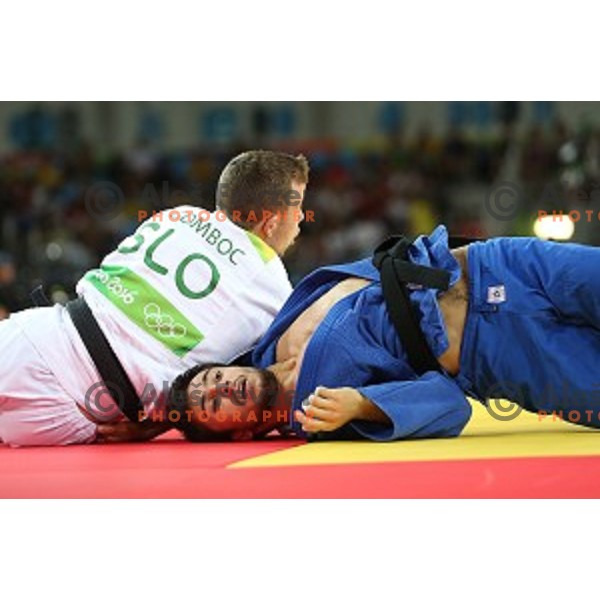Adrian Gomboc (SLO) fights with Margvelashvili (GEO) in first round of Judo Men\'s -66 kg category at Rio de Janeiro 2016 Olympic games , Brasil on August 7, 2016