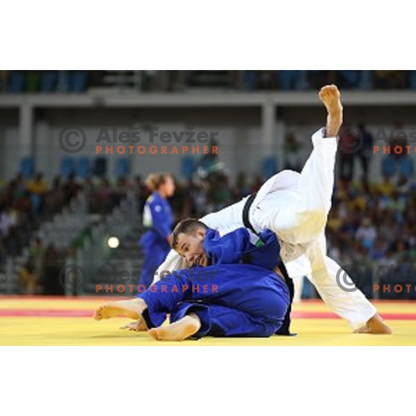 Adrian Gomboc (SLO) fights with Bouchard (CAN) in quarter-final of Judo Men\'s -66 kg category at Rio de Janeiro 2016 Olympic games , Brasil on August 7, 2016