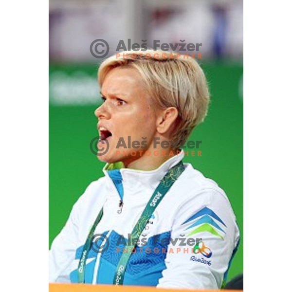 Coach Urska Zolnir (SLO) in quarter-final of Judo Men\'s -66 kg category at Rio de Janeiro 2016 Olympic games , Brasil on August 7, 2016
