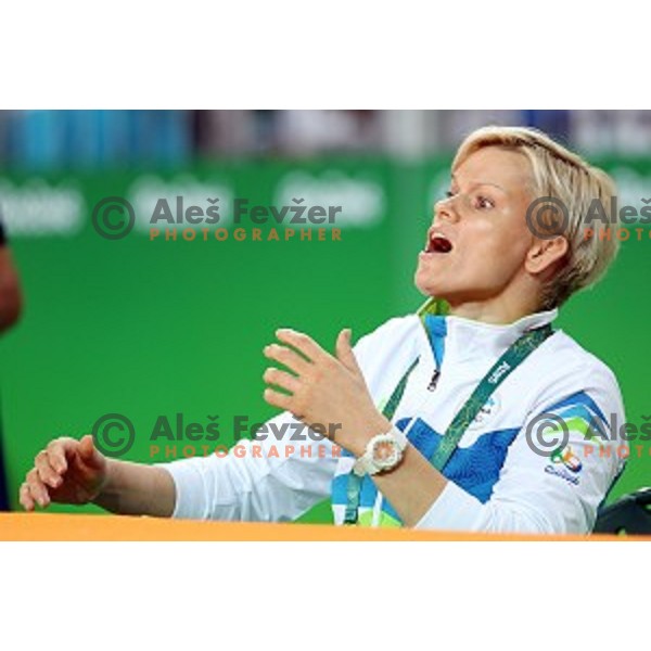 Coach Urska Zolnir (SLO) in quarter-final of Judo Men\'s -66 kg category at Rio de Janeiro 2016 Olympic games , Brasil on August 7, 2016