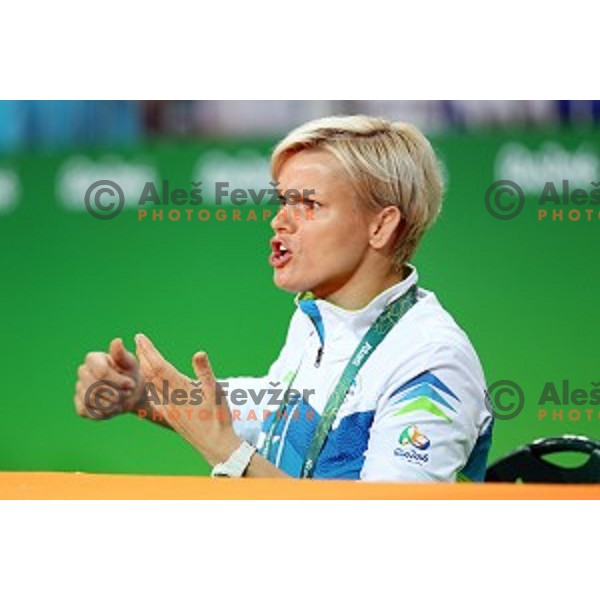 Coach Urska Zolnir (SLO) in quarter-final of Judo Men\'s -66 kg category at Rio de Janeiro 2016 Olympic games , Brasil on August 7, 2016