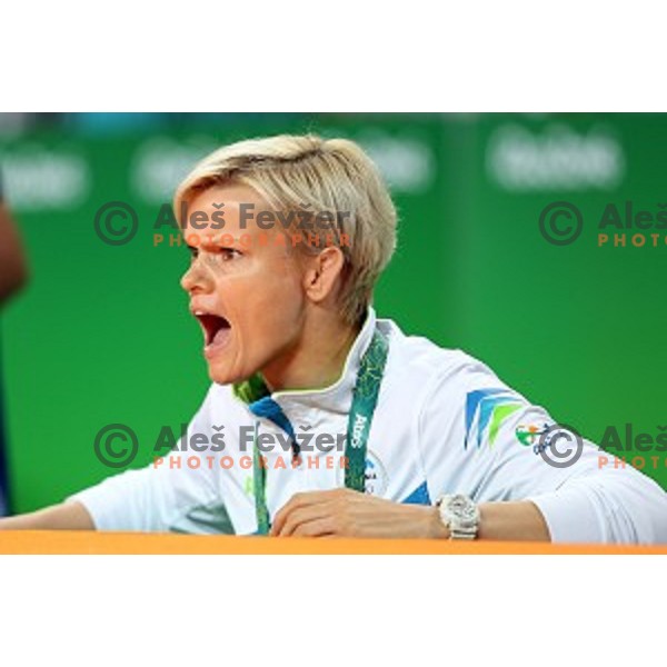 Coach Urska Zolnir (SLO) in quarter-final of Judo Men\'s -66 kg category at Rio de Janeiro 2016 Olympic games , Brasil on August 7, 2016