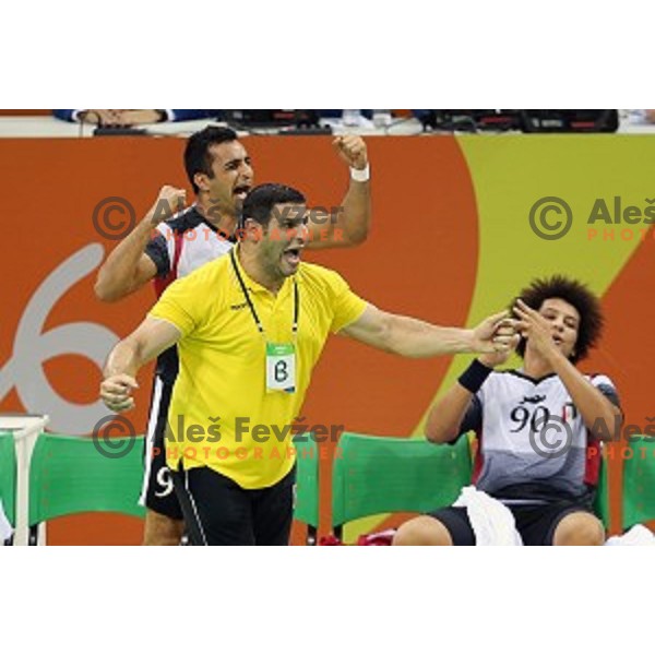 Marwan Ragab, head coach of Egypt in action during Olympic handball tournament match between Slovenia and Egypt in Barra Olympic Park at Rio de Janeiro 2016 Olympic games , Brasil on August 7, 2016