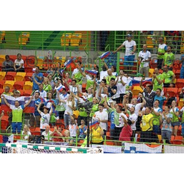 Sara Isakovic, Maja Makovec Brencic and slovenian fans cheering during Olympic handball tournament match between Slovenia and Egypt in Barra Olympic Park at Rio de Janeiro 2016 Olympic games , Brasil on August 7, 2016