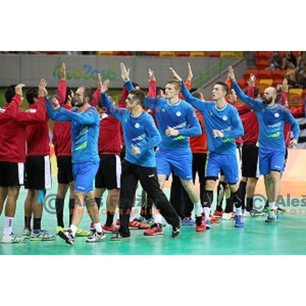 of Slovenia in action during Olympic handball tournament match between Slovenia and Egypt in Barra Olympic Park at Rio de Janeiro 2016 Olympic games , Brasil on August 7, 2016