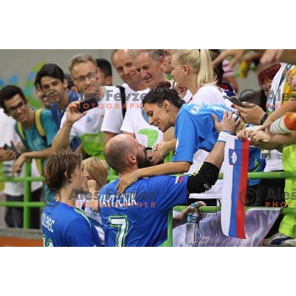 of Slovenia in action during Olympic handball tournament match between Slovenia and Egypt in Barra Olympic Park at Rio de Janeiro 2016 Olympic games , Brasil on August 7, 2016