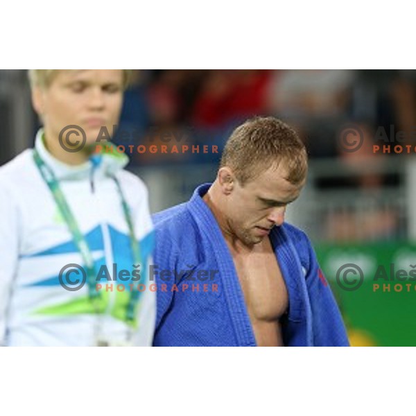 Rok Draksic (SLO) exits arena after defeat to Muki Sagi (ISR) in first round of Judo Men\'s -73 kg category at Rio de Janeiro 2016 Olympic games , Brasil on August 8, 2016