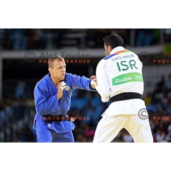 Rok Draksic (SLO) fights with Muki Sagi (ISR) in first round of Judo Men\'s -73 kg category at Rio de Janeiro 2016 Olympic games , Brasil on August 8, 2016