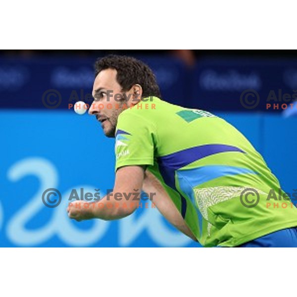 Bojan Tokic of Slovenia in action during men\'s Singles quarter.finals of table tennis tournament at Rio de Janeiro 2016 Olympic games , Brasil on August 8, 2016