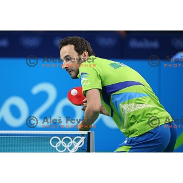 Bojan Tokic of Slovenia in action during men\'s Singles quarter.finals of table tennis tournament at Rio de Janeiro 2016 Olympic games , Brasil on August 8, 2016
