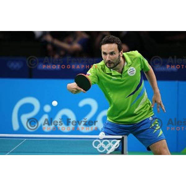 Bojan Tokic of Slovenia in action during men\'s Singles quarter.finals of table tennis tournament at Rio de Janeiro 2016 Olympic games , Brasil on August 8, 2016