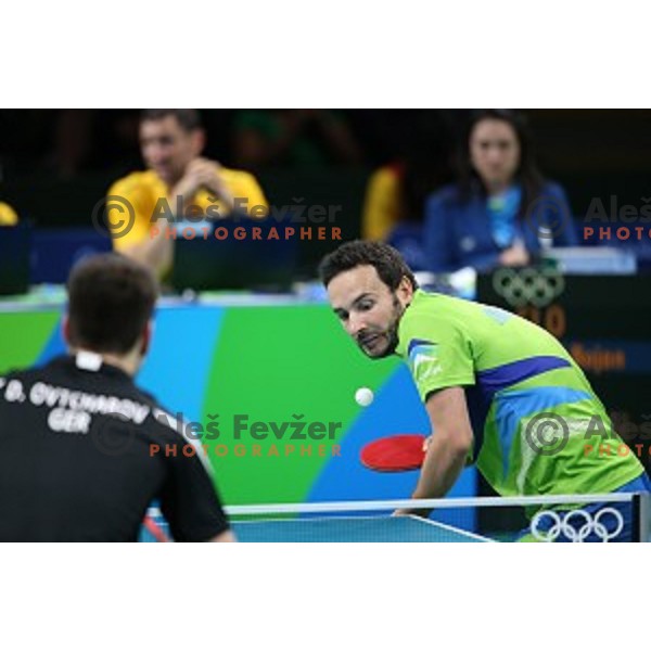 Bojan Tokic of Slovenia in action during men\'s Singles quarter.finals of table tennis tournament at Rio de Janeiro 2016 Olympic games , Brasil on August 8, 2016