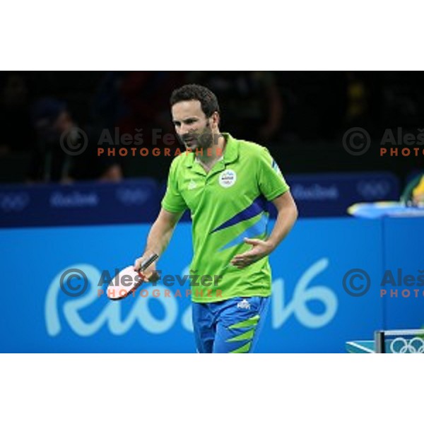 Bojan Tokic of Slovenia in action during men\'s Singles quarter.finals of table tennis tournament at Rio de Janeiro 2016 Olympic games , Brasil on August 8, 2016