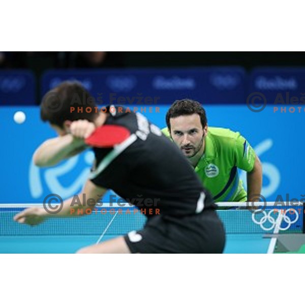 Bojan Tokic of Slovenia in action during men\'s Singles quarter.finals of table tennis tournament at Rio de Janeiro 2016 Olympic games , Brasil on August 8, 2016