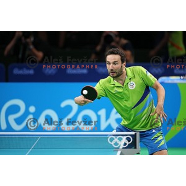 Bojan Tokic of Slovenia in action during men\'s Singles quarter.finals of table tennis tournament at Rio de Janeiro 2016 Olympic games , Brasil on August 8, 2016