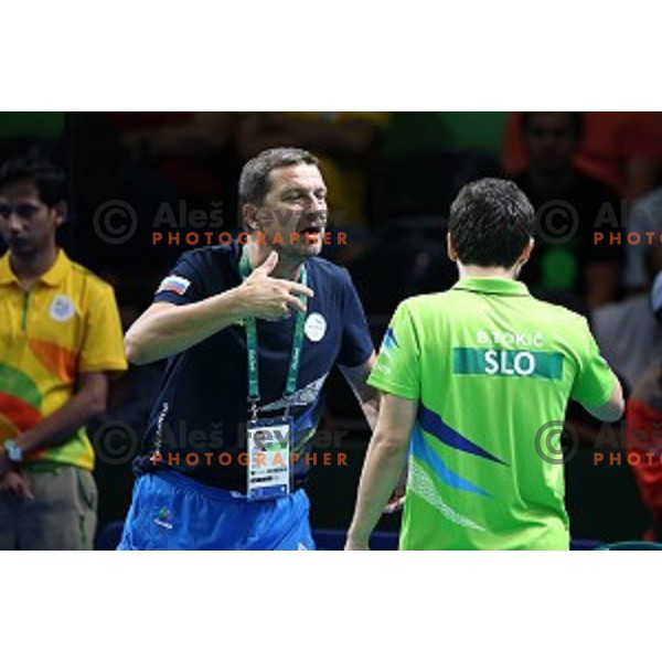 Bojan Tokic of Slovenia in action during men\'s Singles quarter.finals of table tennis tournament at Rio de Janeiro 2016 Olympic games , Brasil on August 8, 2016