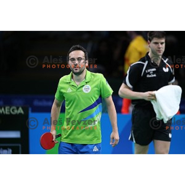 Bojan Tokic of Slovenia in action during men\'s Singles quarter.finals of table tennis tournament at Rio de Janeiro 2016 Olympic games , Brasil on August 8, 2016