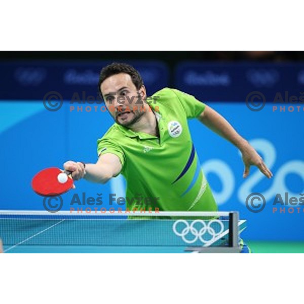 Bojan Tokic of Slovenia in action during men\'s Singles quarter.finals of table tennis tournament at Rio de Janeiro 2016 Olympic games , Brasil on August 8, 2016