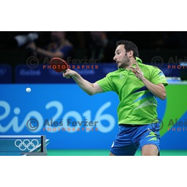 Bojan Tokic of Slovenia in action during men\'s Singles quarter.finals of table tennis tournament at Rio de Janeiro 2016 Olympic games , Brasil on August 8, 2016