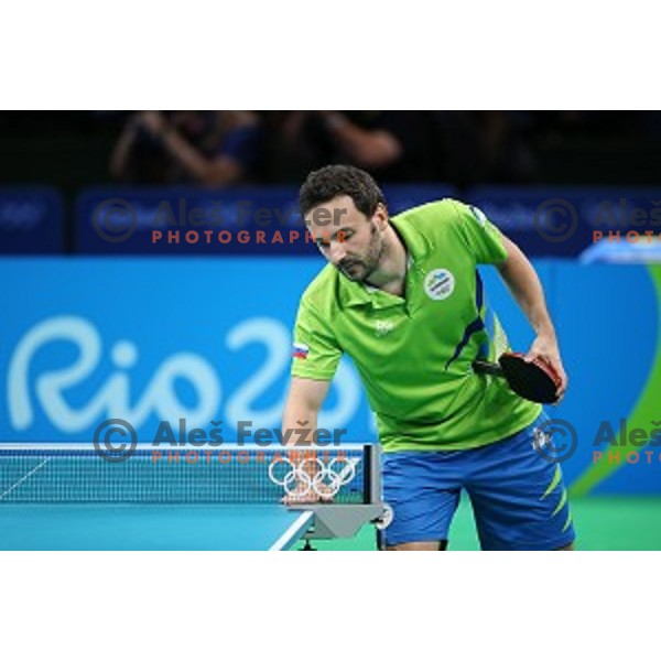 Bojan Tokic of Slovenia in action during men\'s Singles quarter.finals of table tennis tournament at Rio de Janeiro 2016 Olympic games , Brasil on August 8, 2016