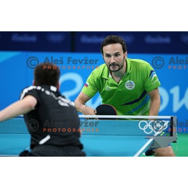 Bojan Tokic of Slovenia in action during men\'s Singles quarter.finals of table tennis tournament at Rio de Janeiro 2016 Olympic games , Brasil on August 8, 2016