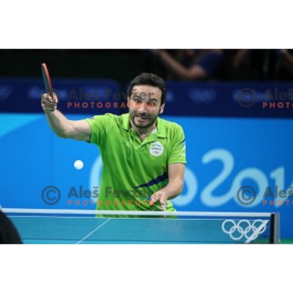 Bojan Tokic of Slovenia in action during men\'s Singles quarter.finals of table tennis tournament at Rio de Janeiro 2016 Olympic games , Brasil on August 8, 2016