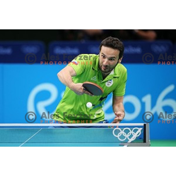 Bojan Tokic of Slovenia in action during men\'s Singles quarter.finals of table tennis tournament at Rio de Janeiro 2016 Olympic games , Brasil on August 8, 2016