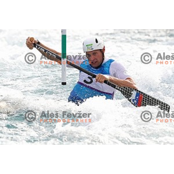 Benjamin Savsek (SLO) paddles in the Final of Canoe slalom race in Deodoro White water stadium at Rio de Janeiro 2016 Olympic games , Brasil on August 9, 2016
