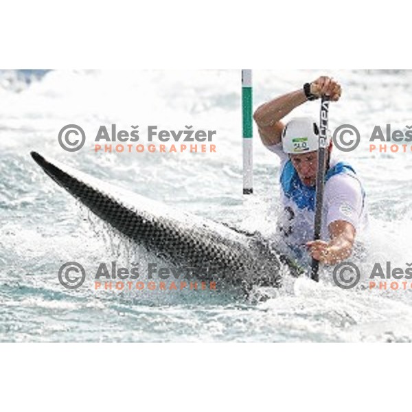 Benjamin Savsek (SLO) paddles in the Final of Canoe slalom race in Deodoro White water stadium at Rio de Janeiro 2016 Olympic games , Brasil on August 9, 2016
