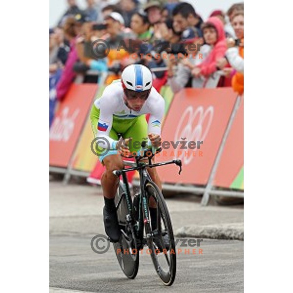Primoz Roglic of Slovenia races at Men\'s 54 km Time trial in Pontal at Rio de Janeiro 2016 Olympic games , Brasil on August 10, 2016