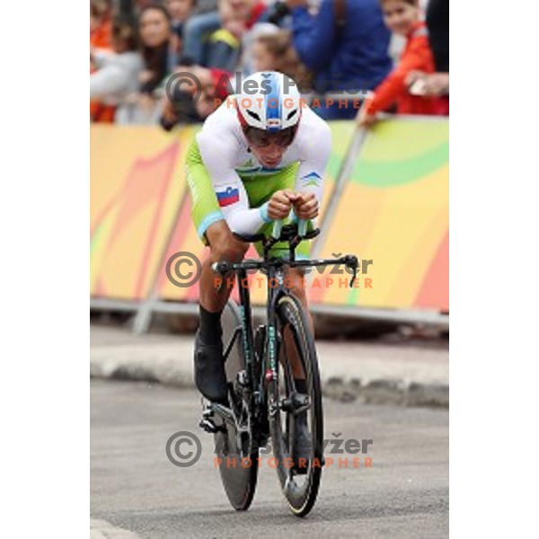 Primoz Roglic of Slovenia races at Men\'s 54 km Time trial in Pontal at Rio de Janeiro 2016 Olympic games , Brasil on August 10, 2016