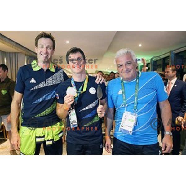 Iztok Cop, Peter Kauzer and his father Peter at reception for Slovenian medalists at Rio de Janeiro 2016 Olympic games in hotel Windsor Excelsior on Copacabana , Brazil on August 10, 2016