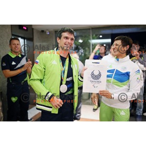 Peter Kauzer and Maja Makovec Brencic at reception for Slovenian medalists at Rio de Janeiro 2016 Olympic games in hotel Windsor Excelsior on Copacabana , Brasil on August 10, 2016