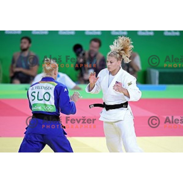 Anamari Velensek (SLO) fights with Kayla Harrison (USA) in semi-final of Judo Women\'s -78 kg category at Rio de Janeiro 2016 Olympic games , Brasil on August 11, 2016