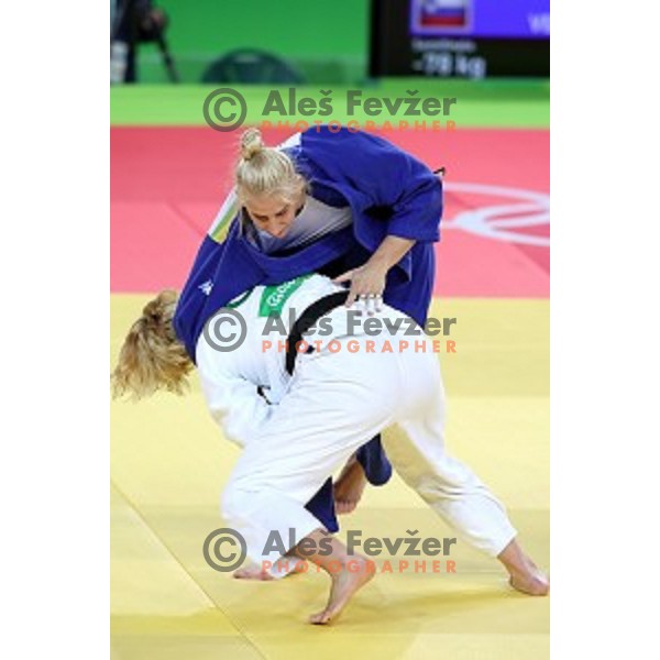 Anamari Velensek (SLO) fights with Kayla Harrison (USA) in semi-final of Judo Women\'s -78 kg category at Rio de Janeiro 2016 Olympic games , Brasil on August 11, 2016