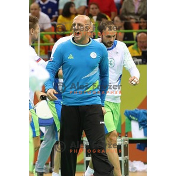 Gorazd Skof of Slovenia in action during Olympic handball tournament match between Slovenia and Sweden in Barra Olympic Park at Rio de Janeiro 2016 Olympic games , Brasil on August 12 , 2016