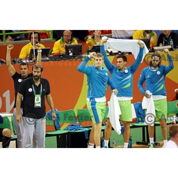 of Slovenia in action during Olympic handball tournament match between Slovenia and Sweden in Barra Olympic Park at Rio de Janeiro 2016 Olympic games , Brasil on August 12 , 2016